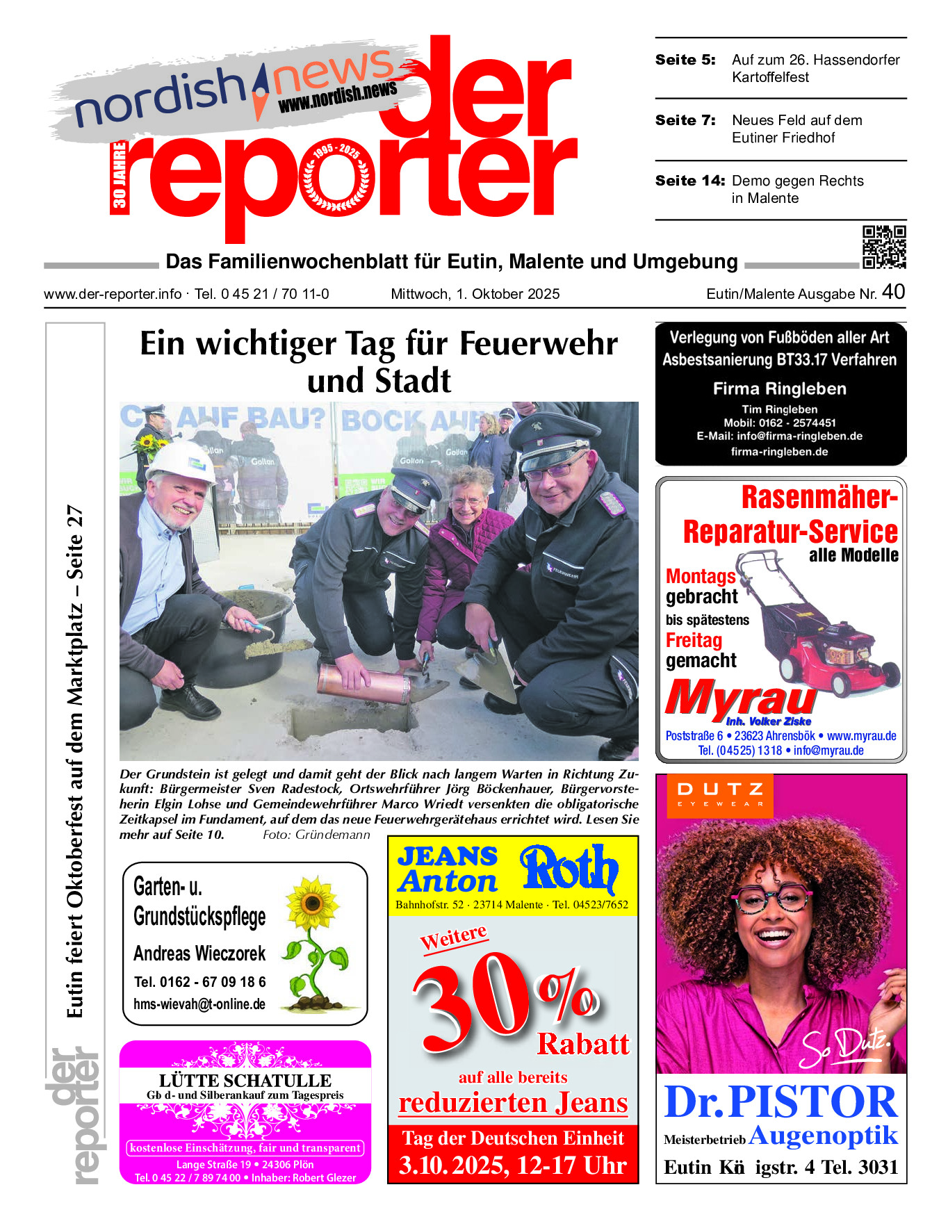reporter Eutin am Mittwoch Ausgabe 01. Oktober 2025