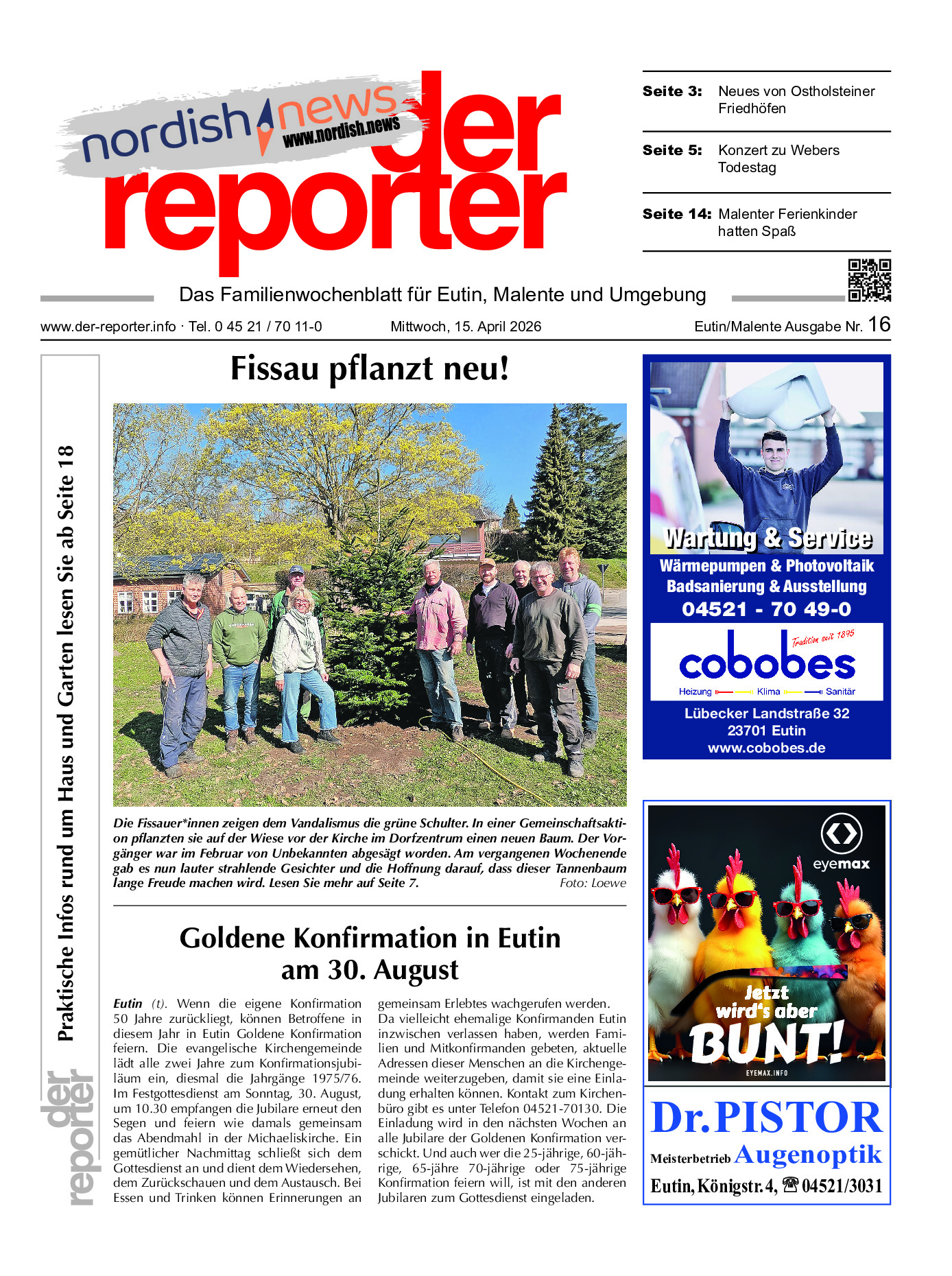 reporter Eutin am Mittwoch Ausgabe 15. April 2026