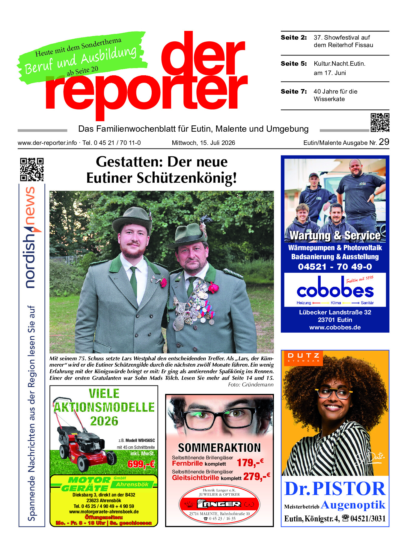 reporter Eutin am Mittwoch Ausgabe 15. Juli 2026